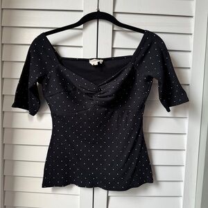 Sezane polka dot stretch rib off shoulder caro top